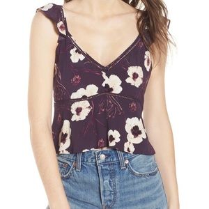 Leith Purple Ruffle Open Back Crop Top